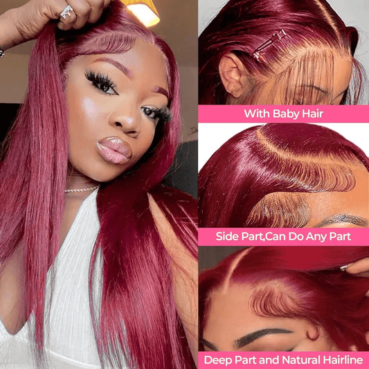 SL'HAIR 99J# Color Real HD 5*5&6*6 Lace Closure Wig Straight Pre Plucked