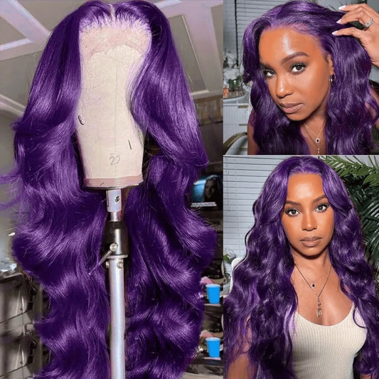 SL'HAIR Dark Purple Color Real HD Lace 13*4/13*6 Frontal Wig Body Wave Pre Plucked