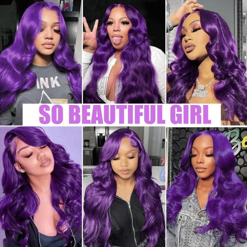 SL'HAIR Dark Purple Color Real HD Lace 13*4/13*6 Frontal Wig Body Wave Pre Plucked